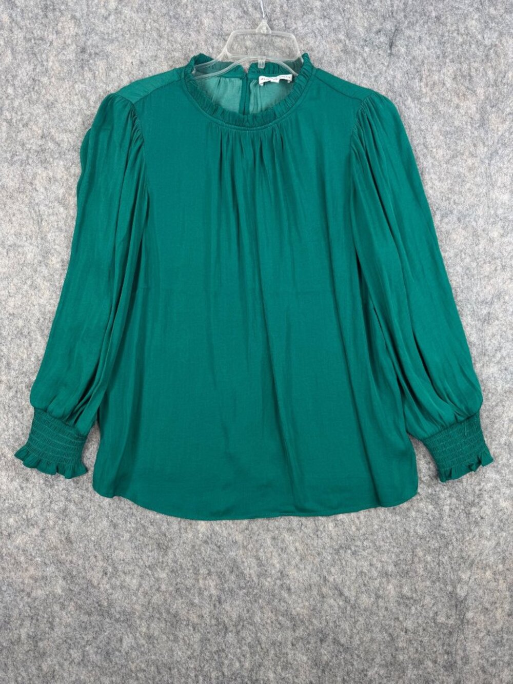 Maison D Amelie Paris Green Blouse Sz L Smocked Silky Flowy Long Sleeve